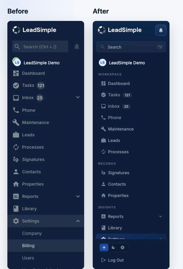 Sidebar before and after